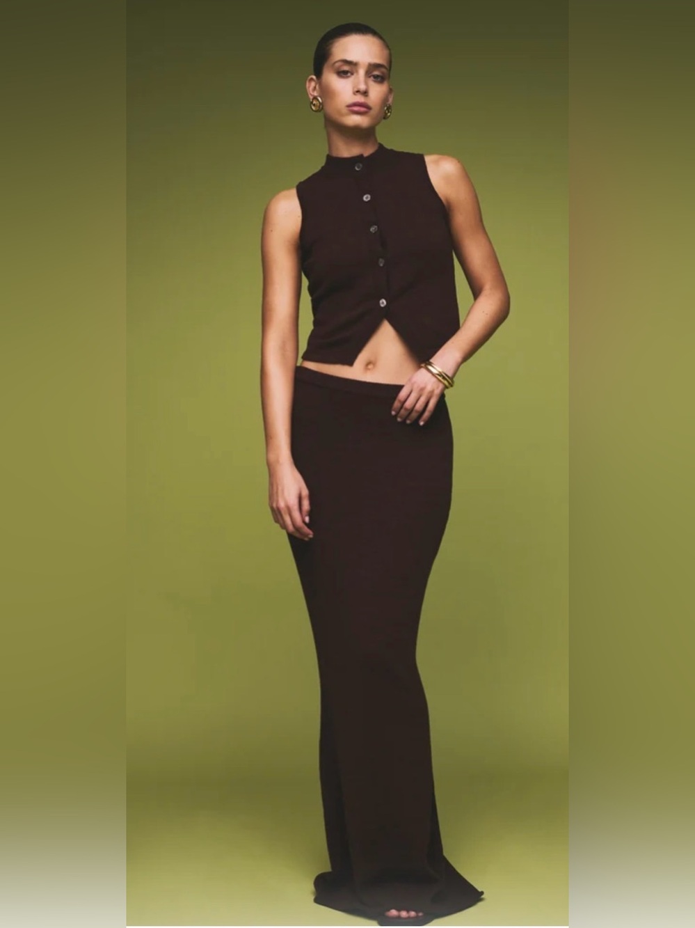 SER.O.YA Kora Knit Maxi Skirt Coconut Brown Size L NWT